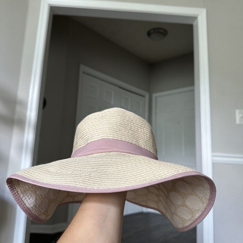 Saks Fifth Avenue Cream Beige Wide Brim Sun Beach Hat Boho Dusty Pink Packable